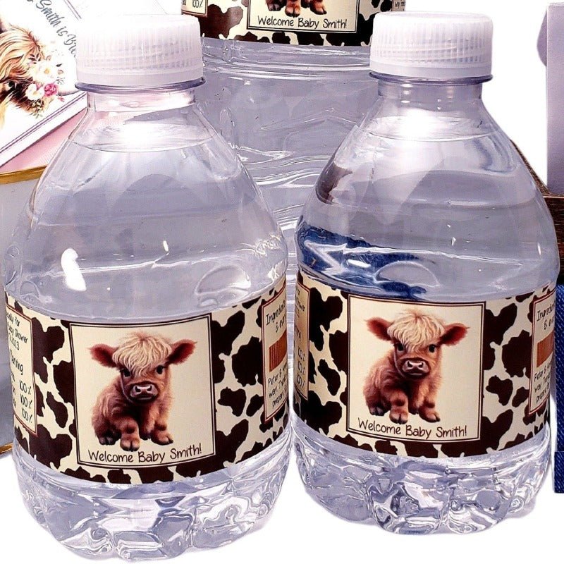 Personalized Highland Cow Water Bottle Labels - Favors Today