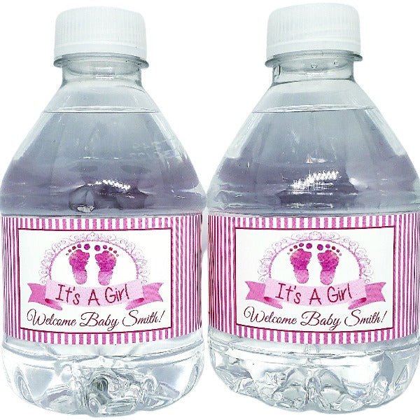 Personalized Its A Girl Baby Shower Waterproof Water Bottle Labels - Favors Today