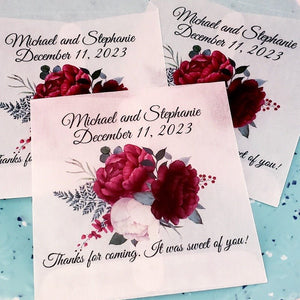 Personalized Maroon Floral Design Glassine Favor Bags - Favors Today