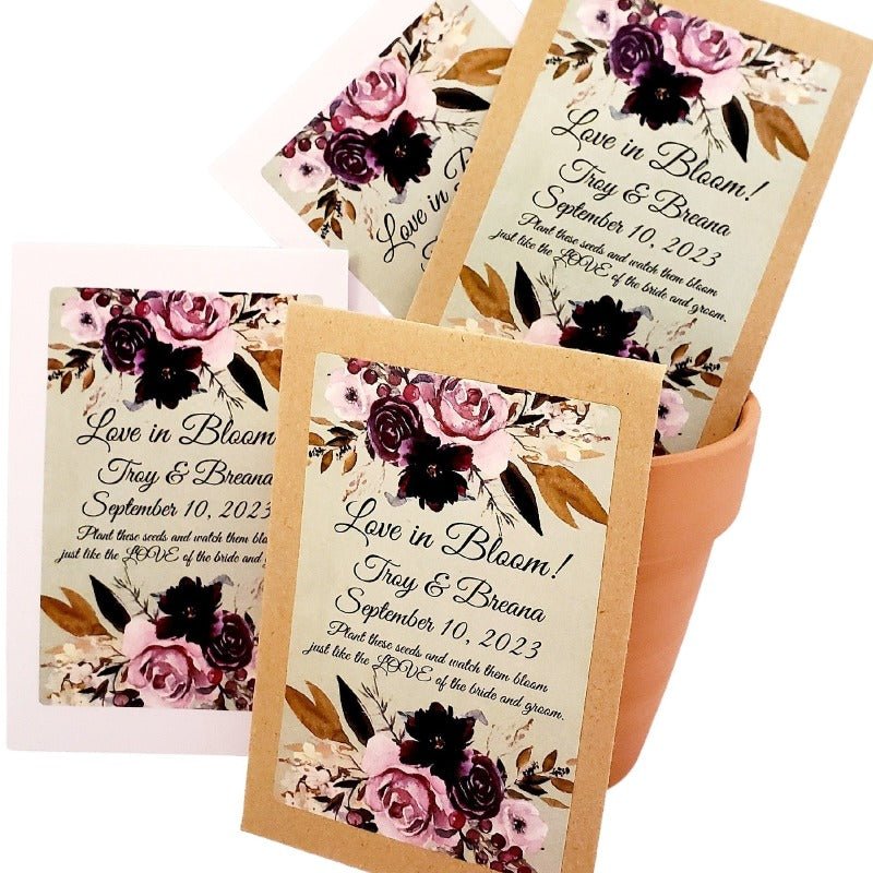 Personalized Maroon Floral Seed Packet Party Favors Many Options - Favors Today