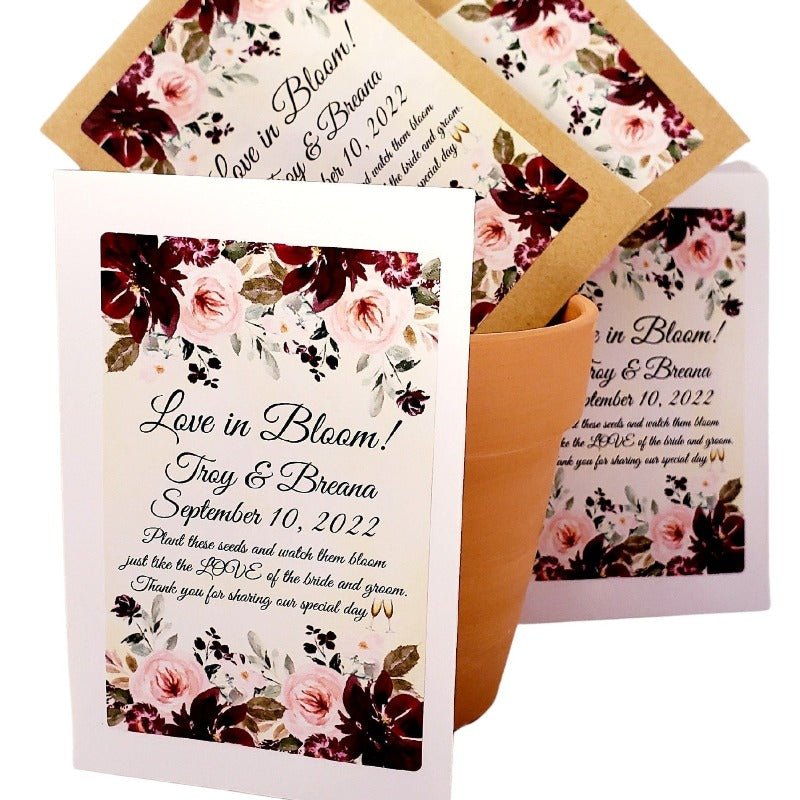 Personalized Maroon Floral Seed Packet Party Favors Many Options - Favors Today