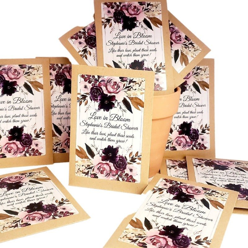 Personalized Maroon Floral Seed Packet Party Favors Many Options - Favors Today