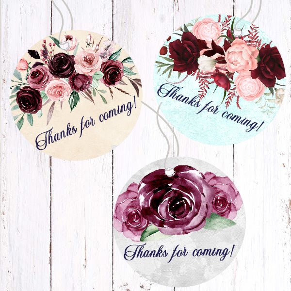 Personalized Maroon Floral Thank You Favor Tags - Favors Today