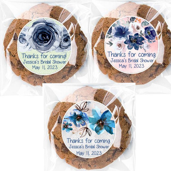 Personalized Navy Slate Baby Blue Floral Cello Favor Bags - Favors Today
