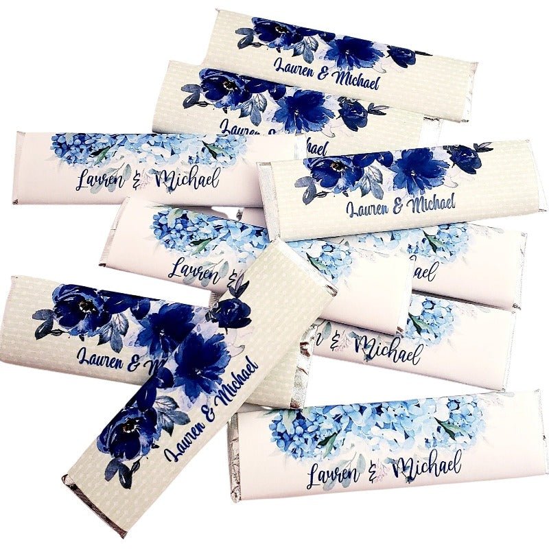 Personalized Navy Slate Baby Blue Floral Gum Stick Party Favors - Favors Today