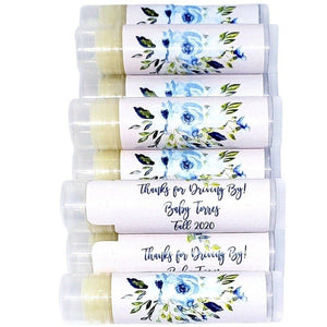 Personalized Navy Slate Baby Blue Floral Lip Balm Chap Stick Party Favors - Favors Today