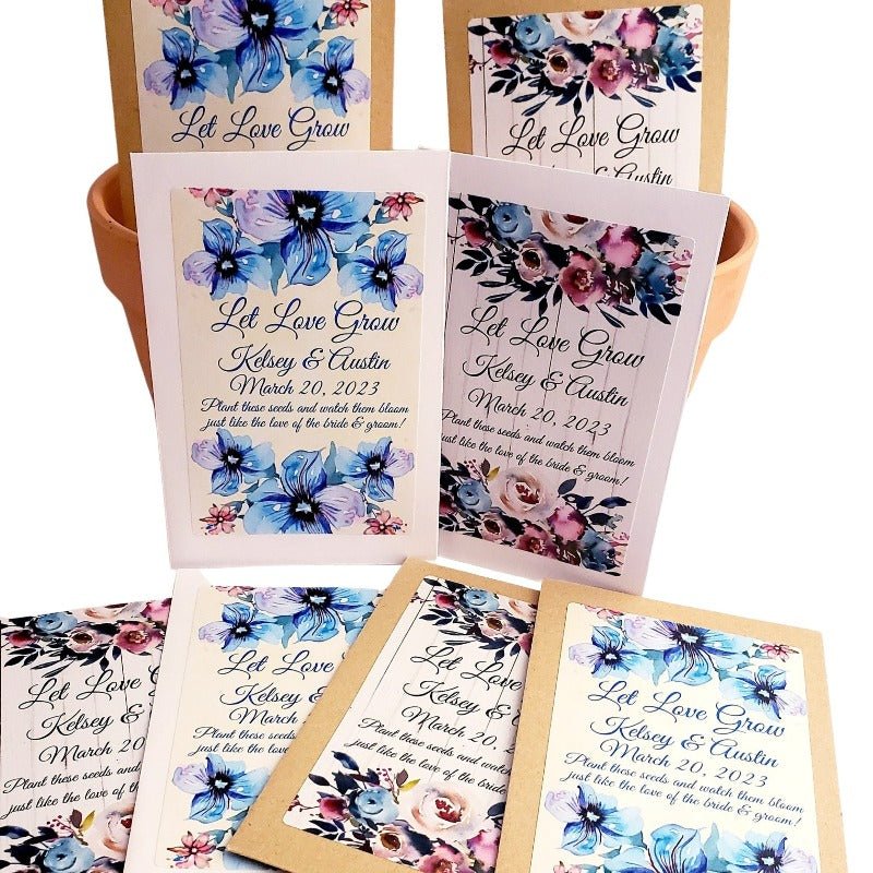 Personalized Navy Slate Baby Blue Floral Seed Packet Party Favors - Favors Today