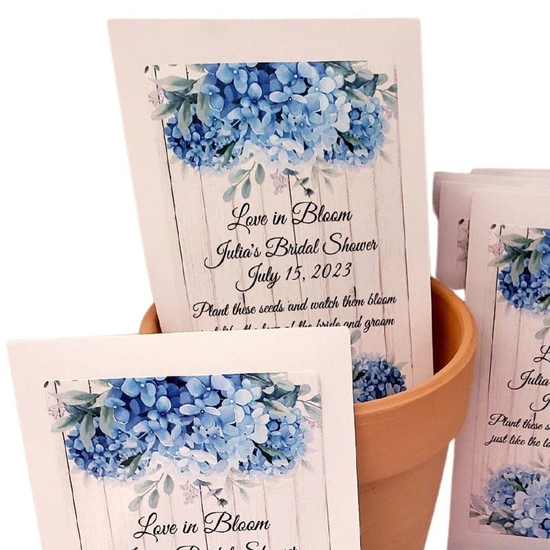 Personalized Navy Slate Baby Blue Floral Seed Packet Party Favors - Favors Today