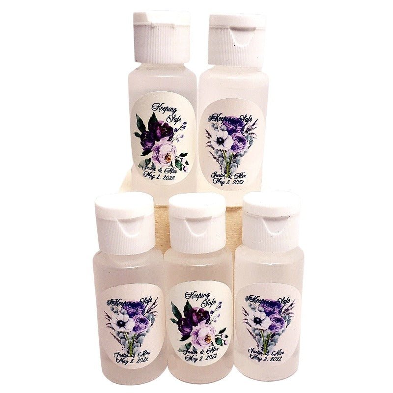 Personalized Purple Floral Hand Sanitizer Party Favors - Favors Today