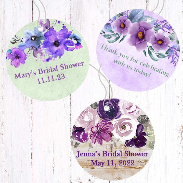 Personalized Purple Floral Thank You Favor Tags - Favors Today