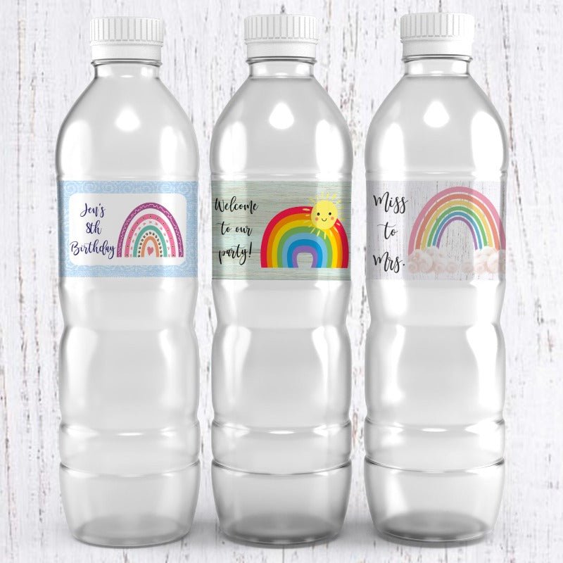 Personalized Rainbow Waterproof Water Bottle Labels Many Options - Favors Today