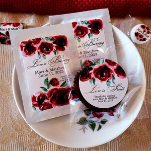 Personalized Red Crimson Dark Red Burgundy Floral Cello Favor Bags - Favors Today