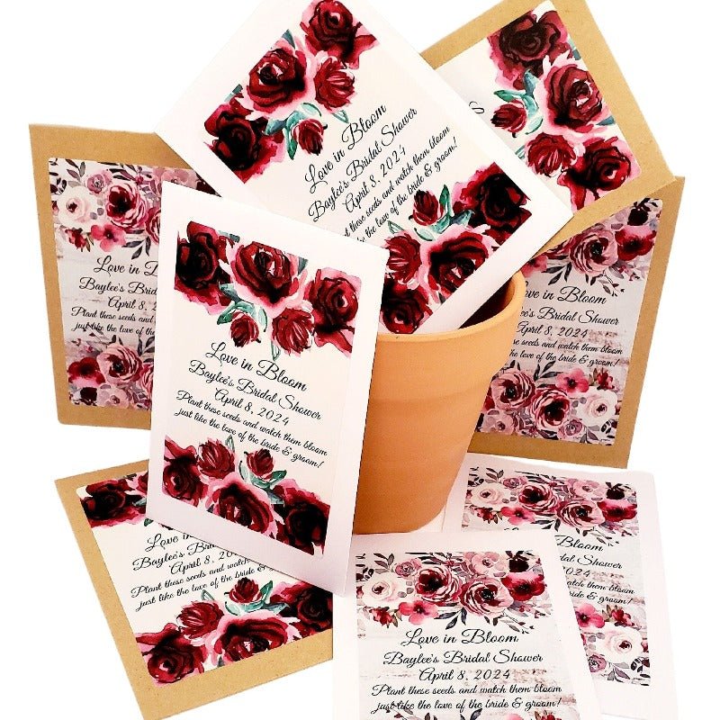 Personalized Red Crimson Dark Red Burgundy Floral Seed Packet Favors - Favors Today