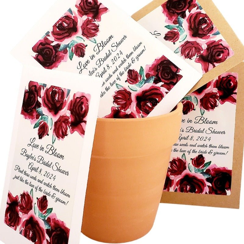 Personalized Red Crimson Dark Red Burgundy Floral Seed Packet Favors - Favors Today