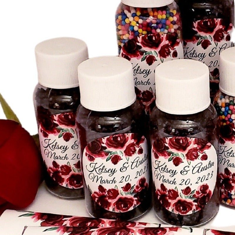 Personalized Red Crimson Dark Red Burgundy Floral Sprinkle Favors - Favors Today