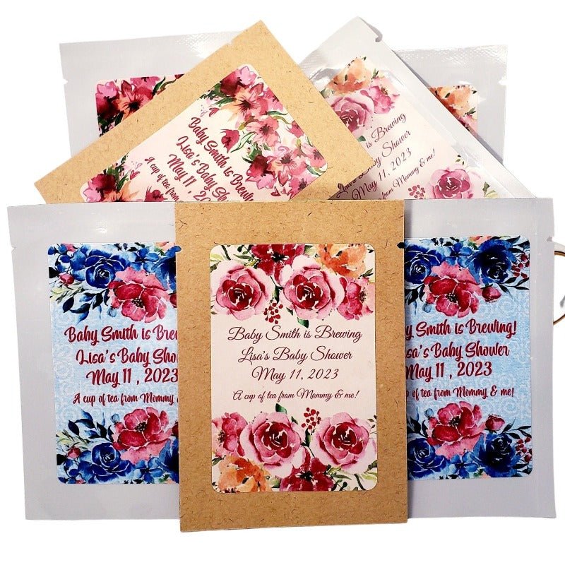 Personalized Red Crimson Dark Red Burgundy Floral Tea Bag Favors - Favors Today