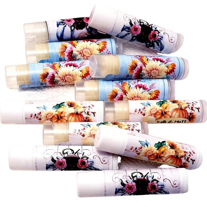 Personalized Rustic Fall Pumpkin Lip Balm Chap Stick Party Favors - Favors Today