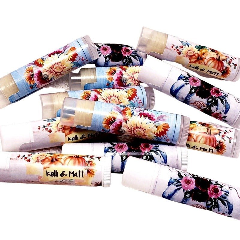 Personalized Rustic Fall Pumpkin Lip Balm Chap Stick Party Favors - Favors Today