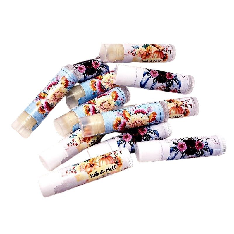 Personalized Rustic Fall Pumpkin Lip Balm Chap Stick Party Favors - Favors Today