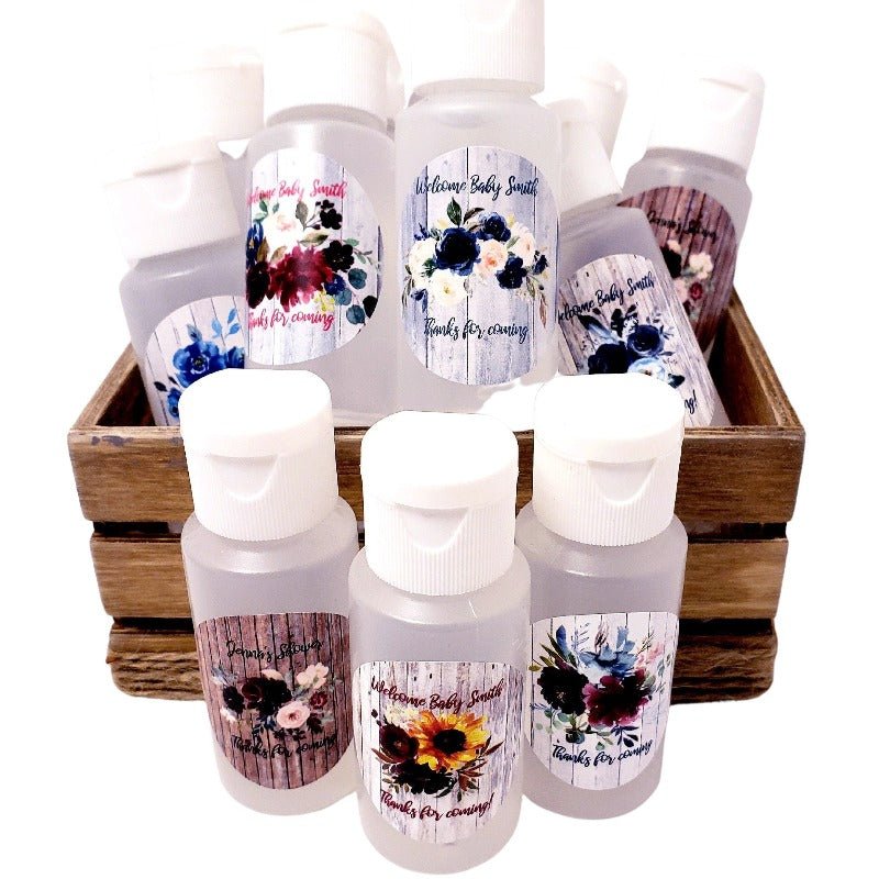 Personalized Rustic Floral Hand Sanitizer Party Favors - Favors Today