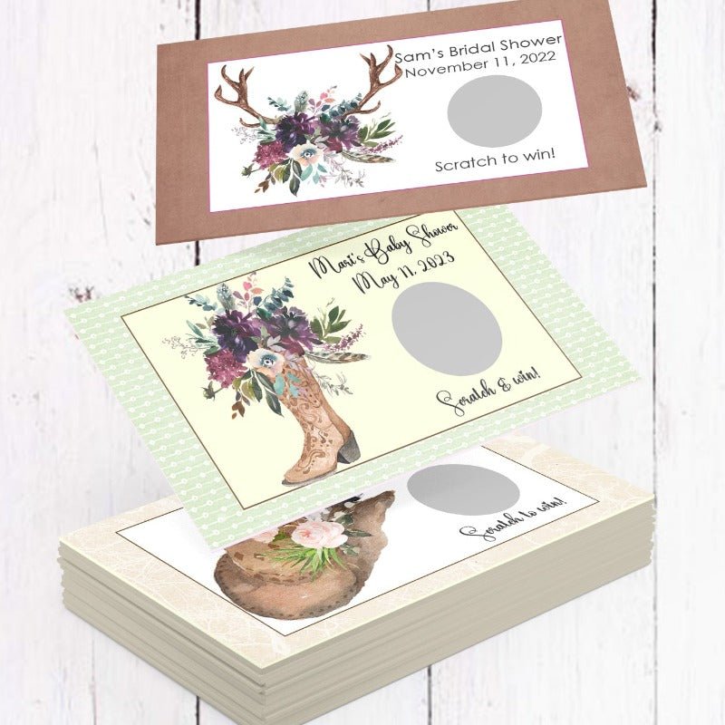 Personalized Rustic Floral Scratch Off Game Cards - Favors Today