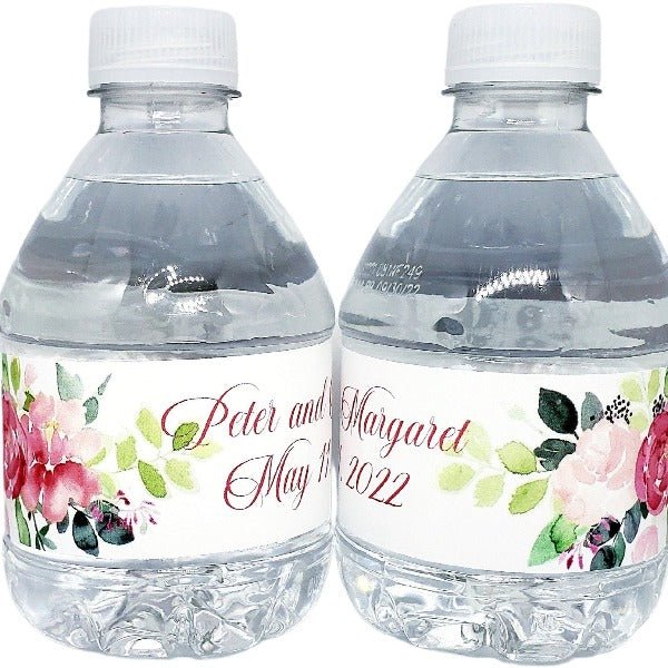 Personalized Side Floral Waterproof Water Bottle Labels Many Colors - Favors Today