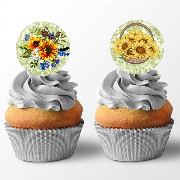 Personalized Sunflower Design Cupcake Toppers And Food Picks - Favors Today