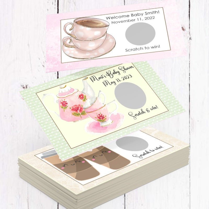 Personalized Tea Party and Coffee Scratch Off Game Cards