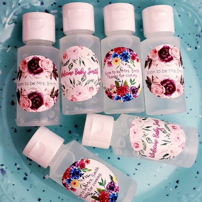 Personalized Top and Bottom Floral Hand Sanitizer Party Favors - Favors Today