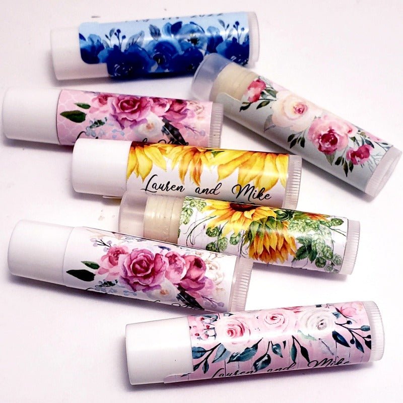Personalized Top and Bottom Floral Lip Balm Chap Stick Party Favors - Favors Today
