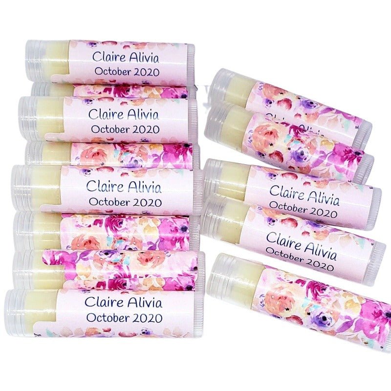 Personalized Top and Bottom Floral Lip Balm Chap Stick Party Favors - Favors Today