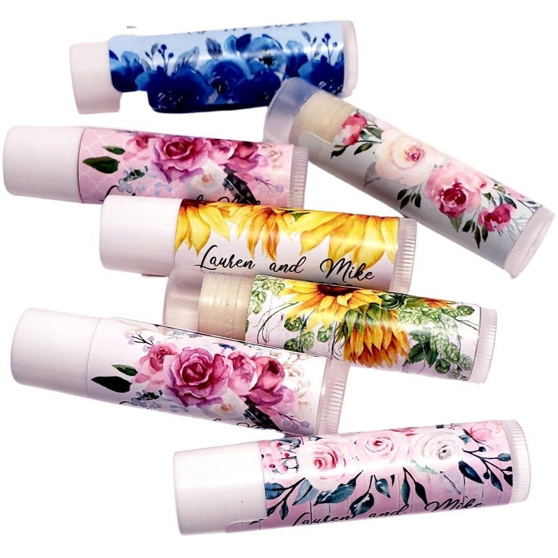 Personalized Top and Bottom Floral Lip Balm Chap Stick Party Favors - Favors Today