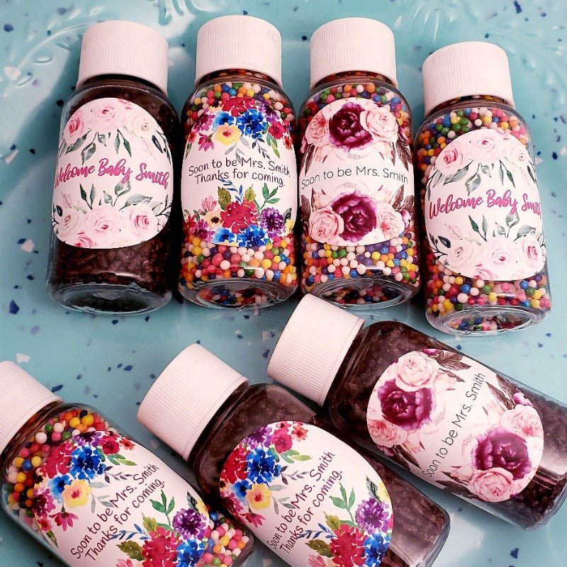 Personalized Top and Bottom Floral Nonpareil Sprinkle Party Favors - Favors Today