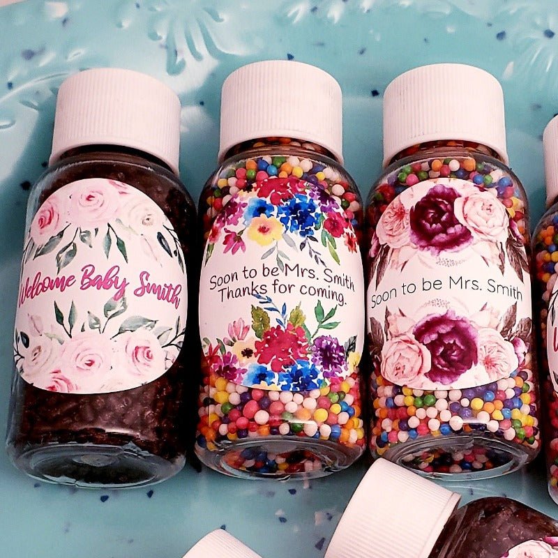 Personalized Top and Bottom Floral Nonpareil Sprinkle Party Favors - Favors Today