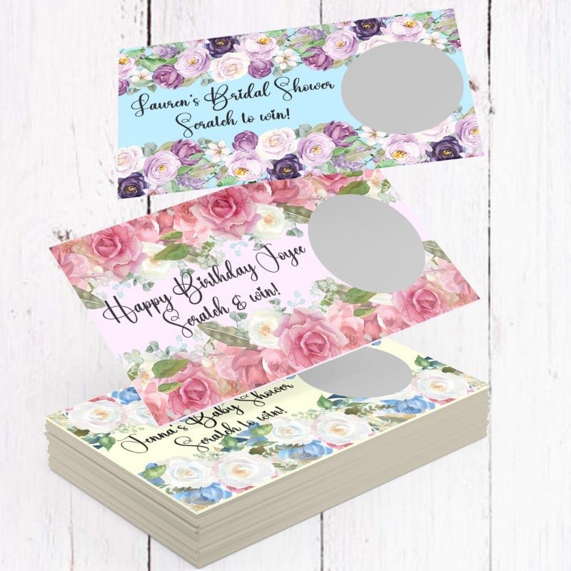 Personalized Top and Bottom Floral Scratch Off Game Cards - Favors Today