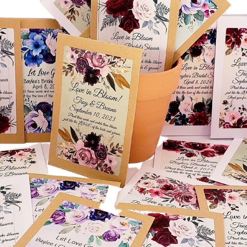 Personalized Top and Bottom Floral Seed Packet Favors - Favors Today