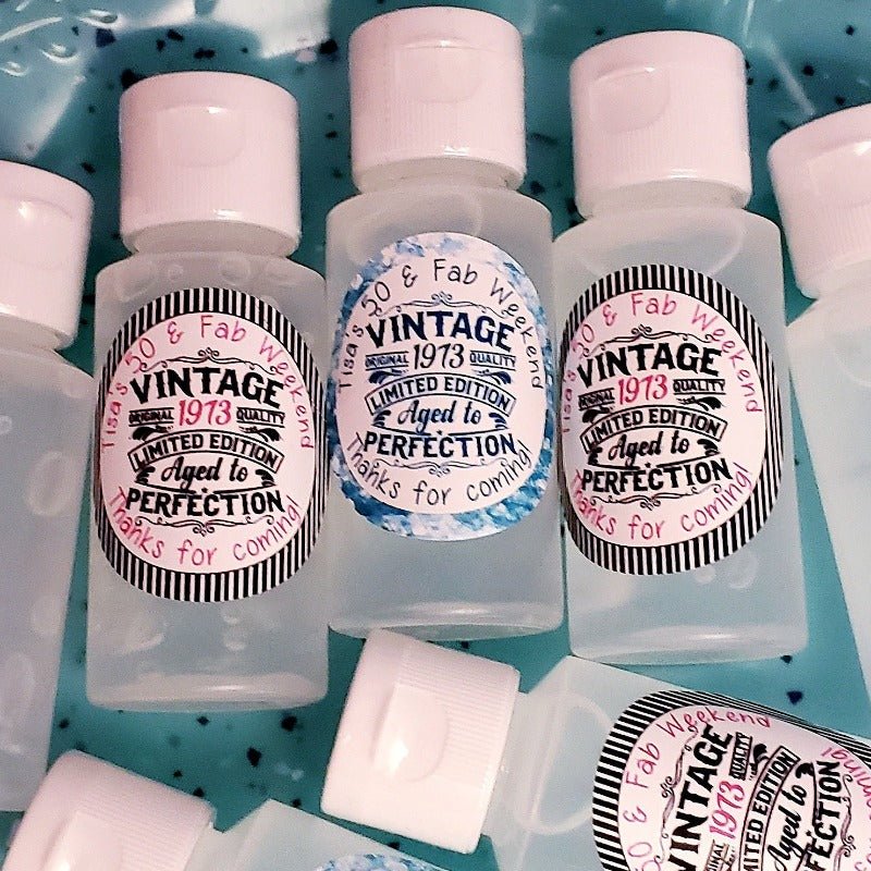 Personalized Vintage Adult Birthday Hand Sanitizer Party Favors - Favors Today