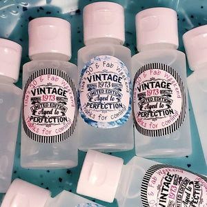 Personalized Vintage Adult Birthday Hand Sanitizer Party Favors - Favors Today