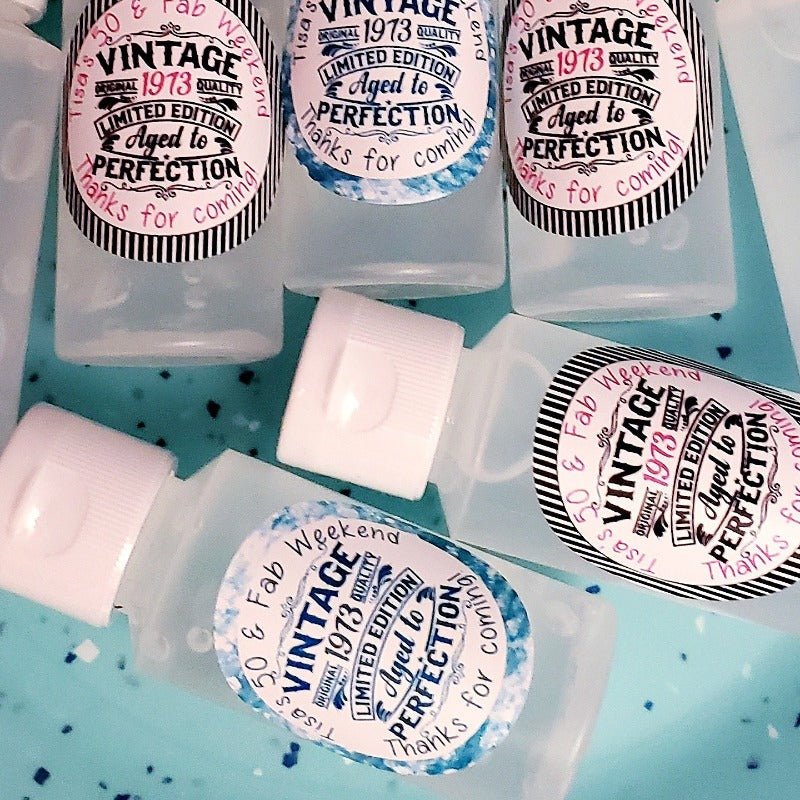 Personalized Vintage Adult Birthday Hand Sanitizer Party Favors - Favors Today