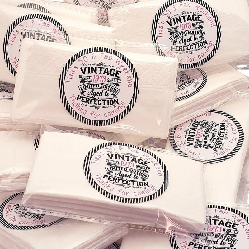Personalized Vintage Birthday Party Tissue Pack Party Favors - Favors Today