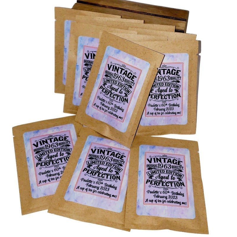 Personalized Vintage Adult Birthday Party Favors Custom Tea Bags-4
