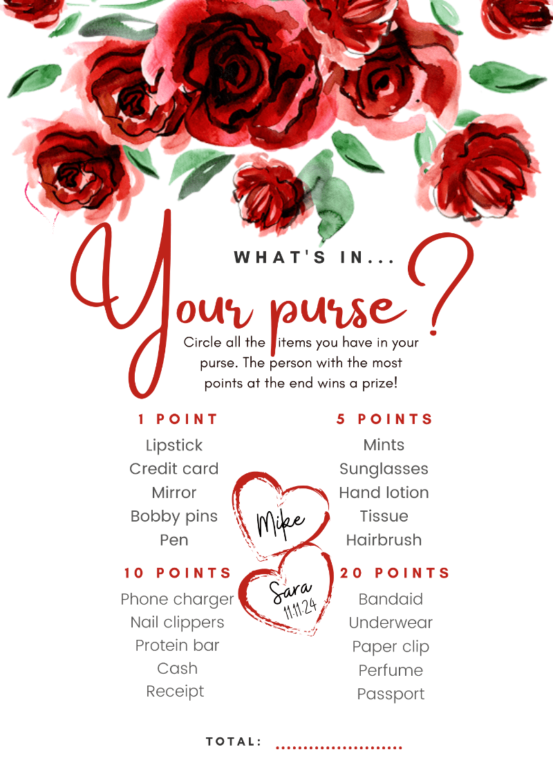 Personalized What Is In Your Purse Baby and Bridal Shower Game Cards - Favors Today