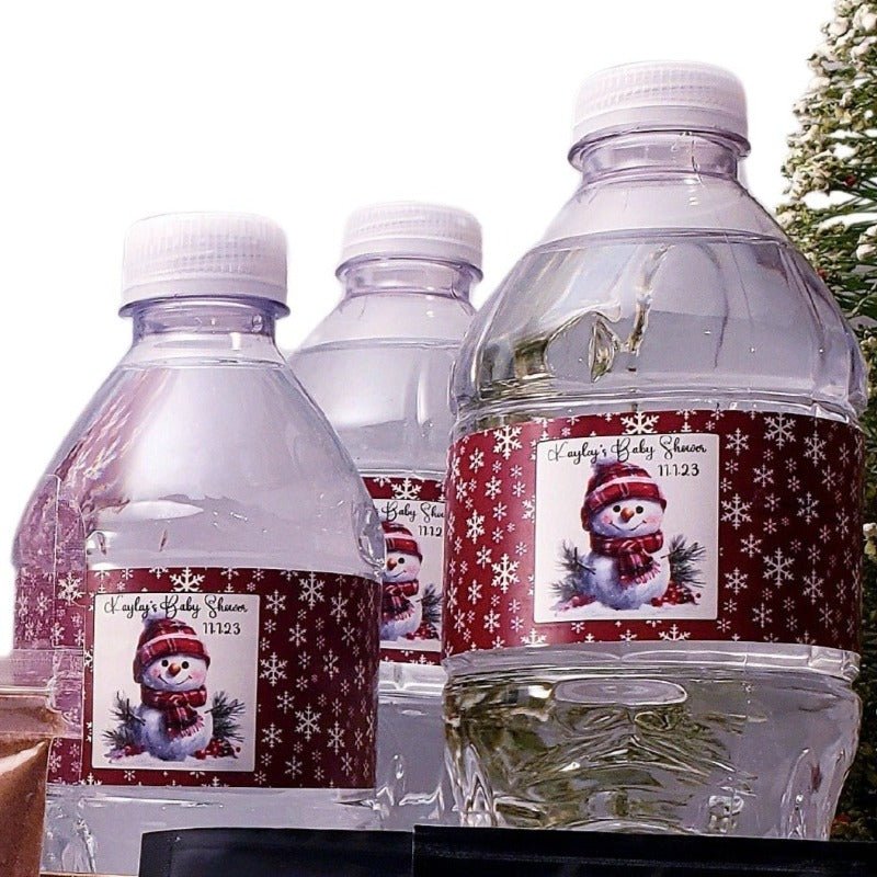 Personalized Winter Snowman Design Water Bottle Labels Many Options - Favors Today