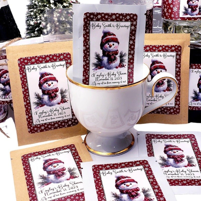 Snowman Winter Theme Party Favors Personalized Tea Bags Custom Winter Favor Idea - Favors Today