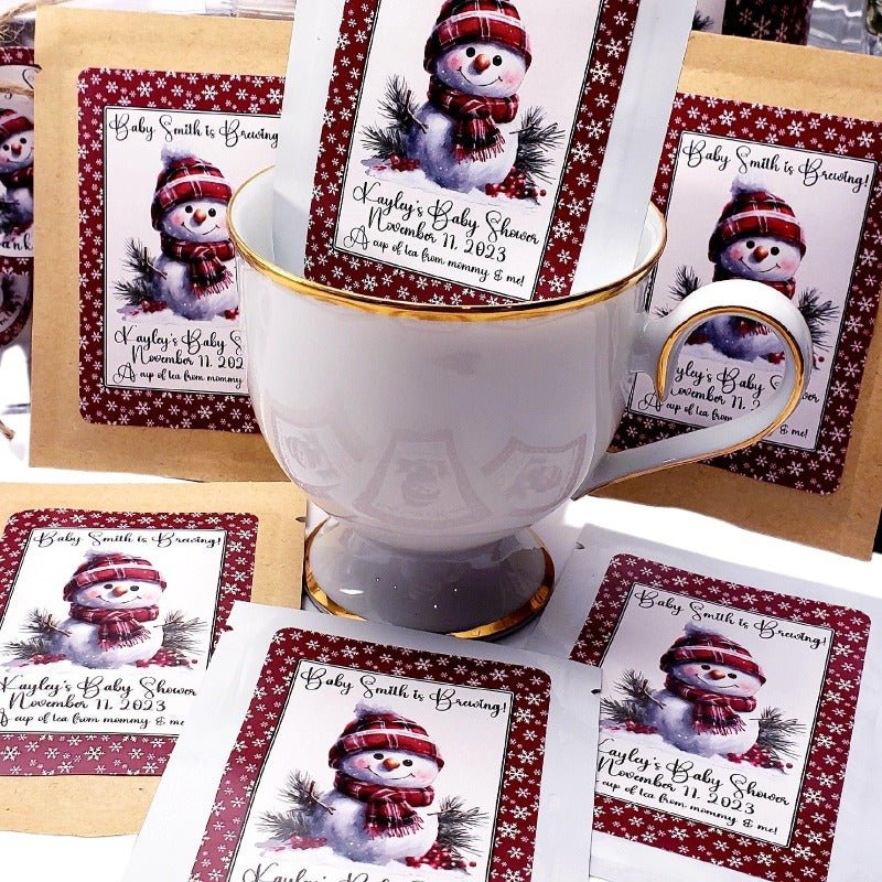 Snowman Winter Theme Party Favors Personalized Tea Bags Custom Winter Favor Idea - Favors Today